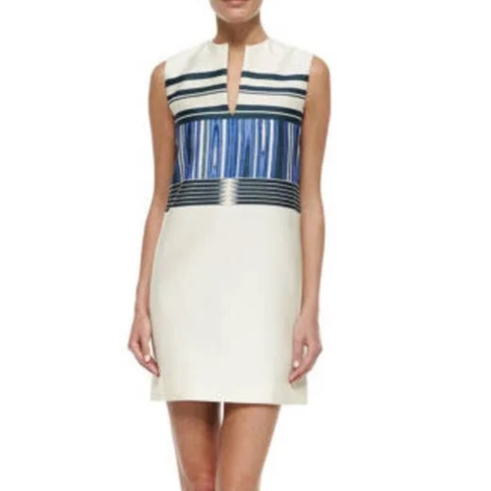 Tory Burch Indigo Plaited Engineered Stripe Cotton Silk Mikado Dress